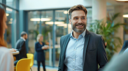 A company team meeting employee ceo party office conversation casual communication