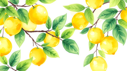 Lemon Grove Watercolor Bright yellow and green tones with citrus patterns painted in a fresh watercolor style. Generative AI