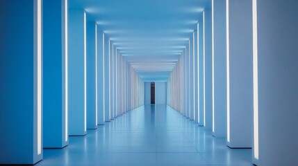 Obraz premium Minimalist futuristic hallway with glowing LED lines