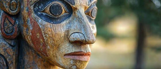 Wooden Carved Face Sculpture in Natural Setting