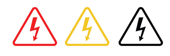Warning sign. Dangerous electrical voltage icon set. High voltage sign. High voltage sign set, danger of electricity icons. High voltage icon.