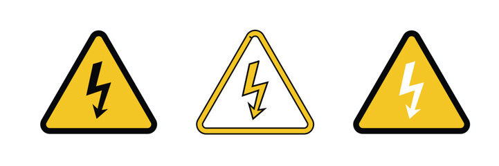 High voltage sign with lightning and High voltage icon. Alert, hazard and danger, caution electrical icon.