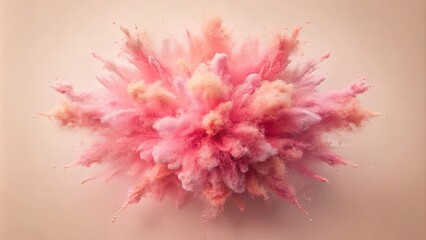 Naklejka premium A vibrant explosion of pink and peach powder, a dynamic burst of colorful particles against a neutral backdrop