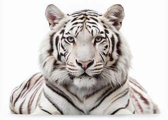 Fototapeta premium Majestic White Bengal Tiger Isolated on White Background, Perfectly Composed Using the Rule of Thirds for Stunning Visual Impact and Clarity in Stock Photography