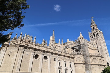 Perspective view of the world famous Cathedral of Seville, Andalusia, Spain 