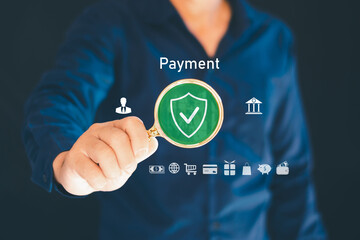 Online payment transactions are the safest and most effective way to secure online payment transactions, with icons displaying online transactions. Financial Technology Financial Technology