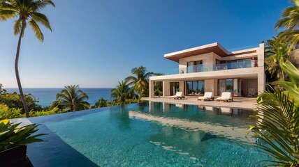 Fototapeta premium Beach House with Curved Design and Tropical Ocean Views V9