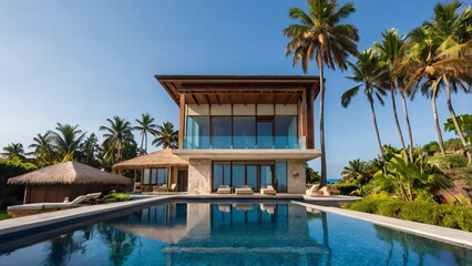 Beach House with Curved Design and Tropical Ocean Views V10