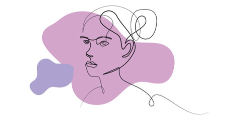 continuous line drawing of a woman's face.one line drawing portrait of a feminine woman's face.abstract line art simple single line vector illustration.isolated white background