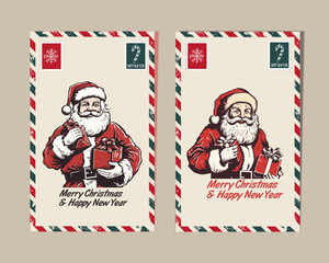 Christmas retro postcard Illustration with Santa Claus , Merry Christmas and happy new , vector illustration design 