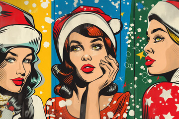 Creative Christmas Concept. Pop Art Retro Comics Style Poster for Advertising. Generative AI