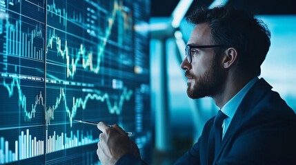 Fototapeta premium Business Professional Analyzing Wind Energy Stock Market Trends