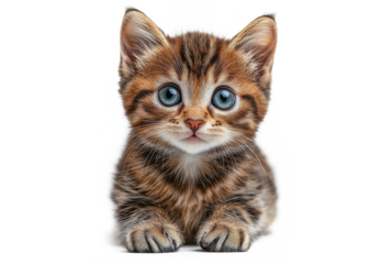 Adorable tabby kitten isolated on transparent background. Cute pet, playful kitty, feline illustration, design element, perfect for animal product advertising,  