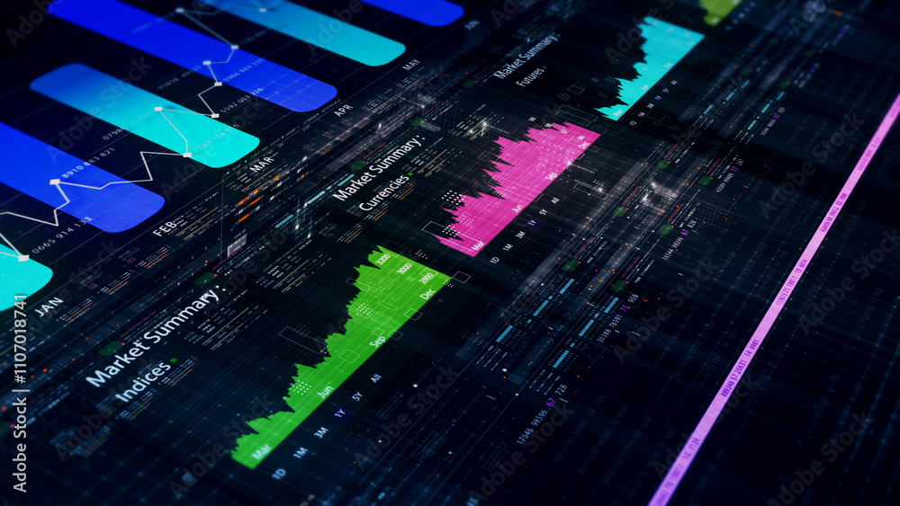 Aufkleber Futuristic network simulation blending AI, quantum physics, and deep learning, with a particle matrix analyzing data in a sleek, HUD-style interface