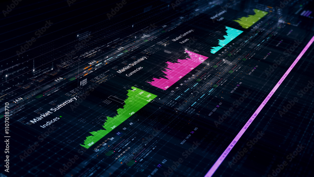 Leinwandbilder Futuristic network simulation blending AI, quantum physics, and deep learning, with a particle matrix analyzing data in a sleek, HUD-style interface