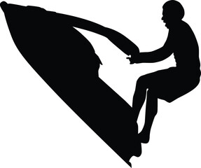 Hand drawn jet skiing silhouette illustration. People doing sport activity