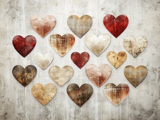 Fototapeta premium Minimalist Grunge Heart Shapes Collection in Black and White for Creative Designs and Artistic Expression with Abstract Elements and Textured Backgrounds