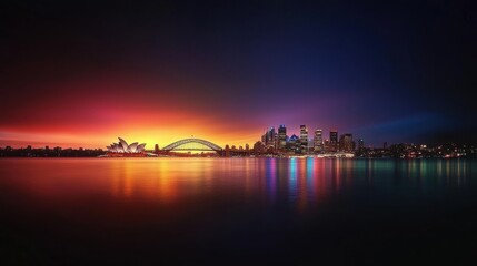 Vibrant sunset over sydney harbor cityscape photography urban environment panoramic view travel concept