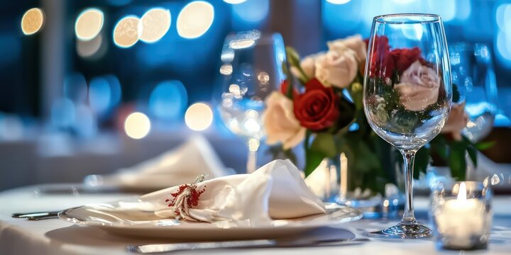 A luxurious five-star restaurant setting with elegant table arrangements and fine dining ambiance.