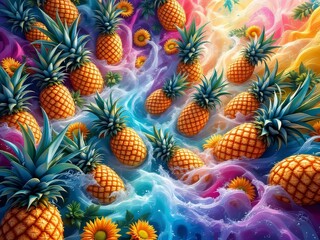 Fototapeta premium Pineapple aerial art, a colorful, hand-drawn fruit.