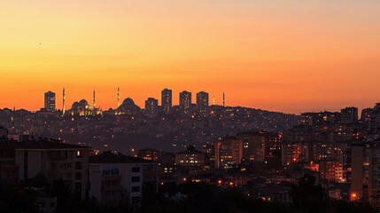 Fototapeta premium Sunset cityscape view istanbul urban landscape photography evening atmosphere aesthetic serenity nature's palette
