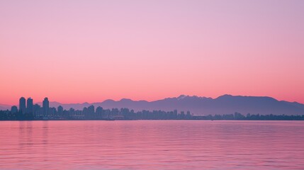 Naklejka premium Sunset view over city skyline coastal landscape photography evening serenity aesthetic beauty for relaxation