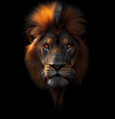 Fototapeta premium Close-up portrait of a lion's face, against a dark background