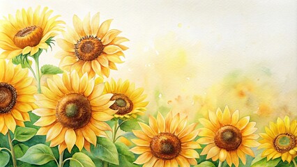 Obraz premium Vibrant Watercolor Sunflowers in a Sunny Field with Soft Background