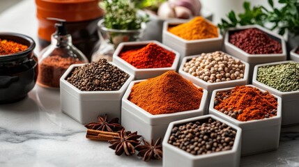 Culinary spice exploration kitchen food photography bright atmosphere close-up aromatic ingredients for gourmet cooking