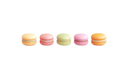 Obraz premium Colorful French Macarons in Row on White Background for Dessert Lovers