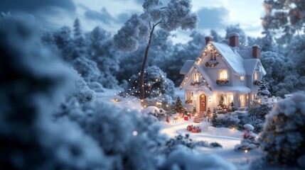 Cozy Snow-Covered House with Christmas Decorations
