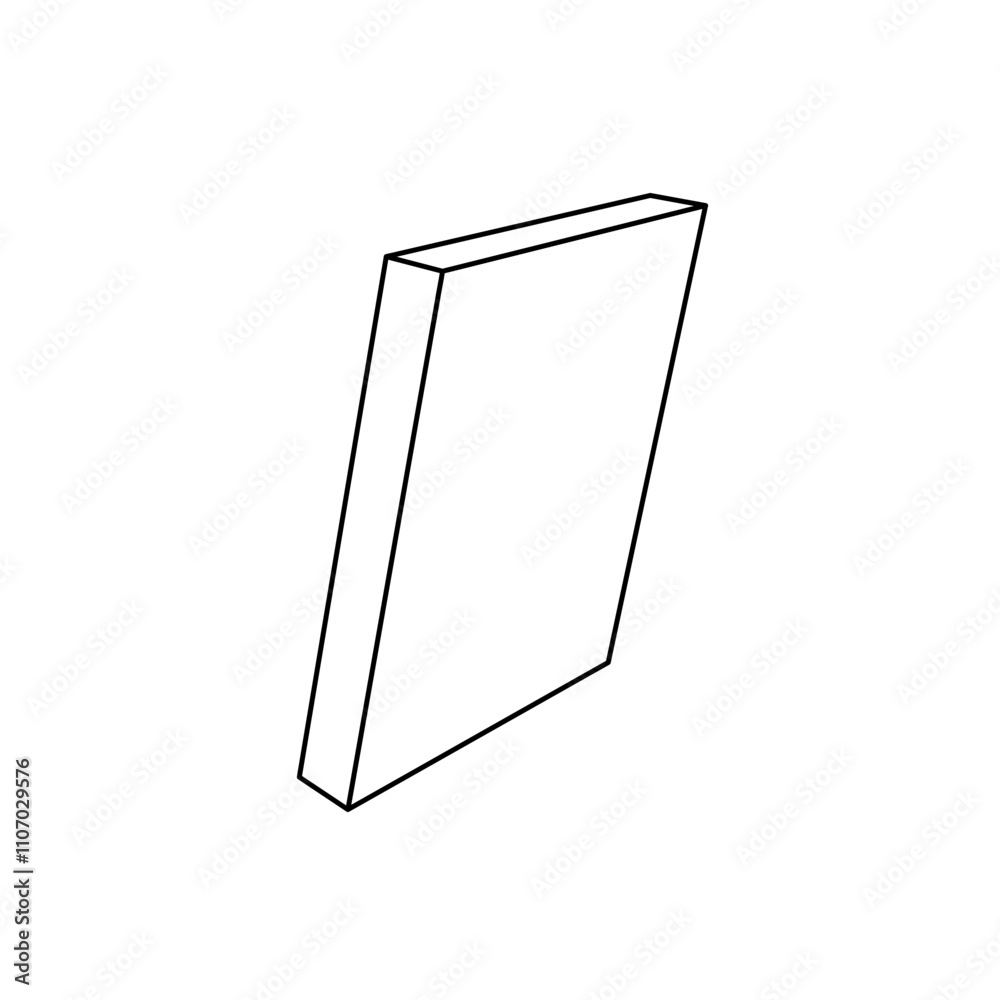 Poster the outline of a large parallelogram symbol is made with black lines. 3d view of the object in persp