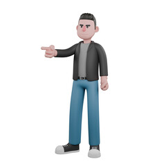Creative 3D Model. A male screenwriter stands with his right hand pointing to the right side and clenching his left hand. 3D Artistic Model
