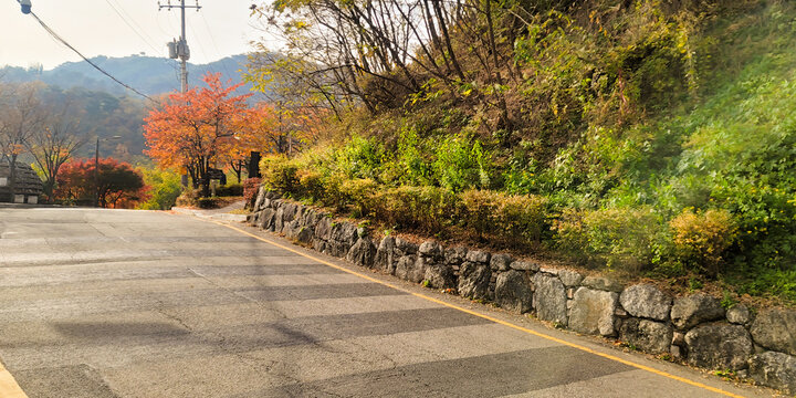 Autumnal street view of Jongno, in Seoul, Korea, in a peaceful and serene atmosphere