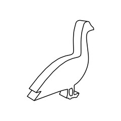 The outline of a large goose symbol is made with black lines. 3D view of the object in perspective. Vector illustration on white background