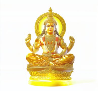 Photo of lord murugan with his divine golden armor, blurred gold border, isolated on a white background