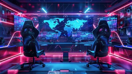Futuristic Gaming Room with Neon Lights
