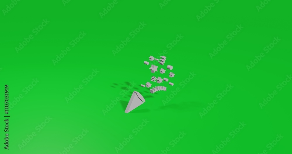 Poster isolated realistic white exploding party popper front view with shadow. 3d illustration on green chr
