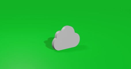 Isolated realistic white cloud symbol front view with shadow. 3d illustration on green chroma key background