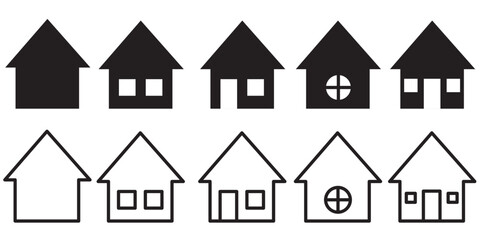 Web home icon set for websites and apps. Simple house symbol. Flat real estate sign