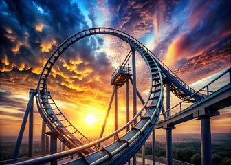 Obraz premium Minimalist Virtual Reality Roller Coaster Ride Experience Captured in Stunning Visuals with Abstract Elements and Dramatic Lighting for a Unique Perspective on Thrill Rides