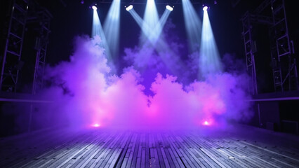 Dramatic Concert Stage with Colorful Fog and Lighting: Perfect for Music Event Promotions or...