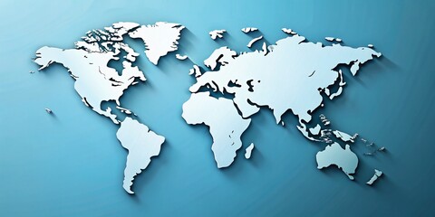 Minimalist World Map with Highlighted Borders on a Clean Blue Background Featuring Soft Shadows for Added Depth and Visual Appeal