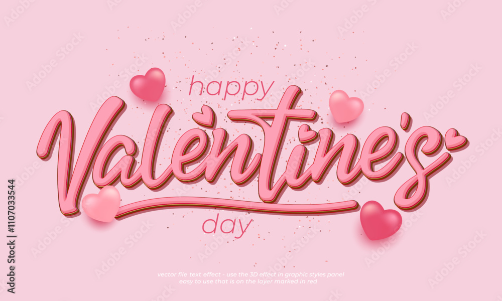 Wall mural valentine's day editable text effect 3d font calligraphy style ver.03