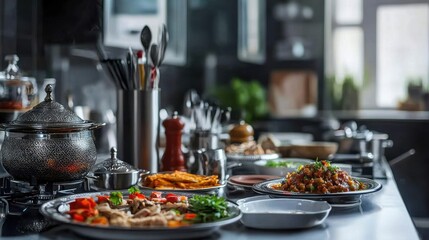 Fototapeta premium Culinary delight preparation modern kitchen food photography cozy environment close-up view cooking inspiration