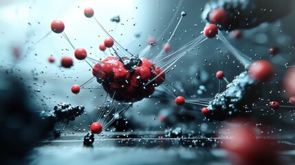 Dynamic molecular interaction abstract digital space 3d visualization high-tech environment close-up view science conceptualization