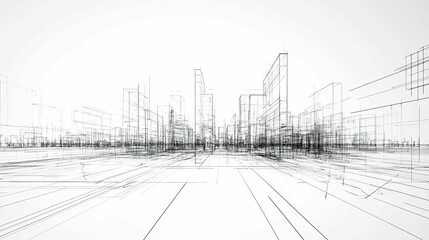 Wireframe Cityscape Architectural Design Sketch