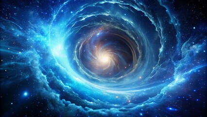 Obraz premium A Celestial Vortex A swirling nebula of cosmic dust and gas, illuminated by distant stars in a vibrant blue and gold galaxy