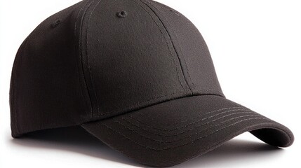 Black Baseball Cap with Curved Brim and Stitching