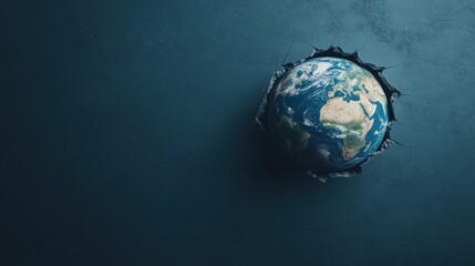 Fototapeta premium A view of Earth through a cracked cosmic lens, depicting fragility amid space and climate crises